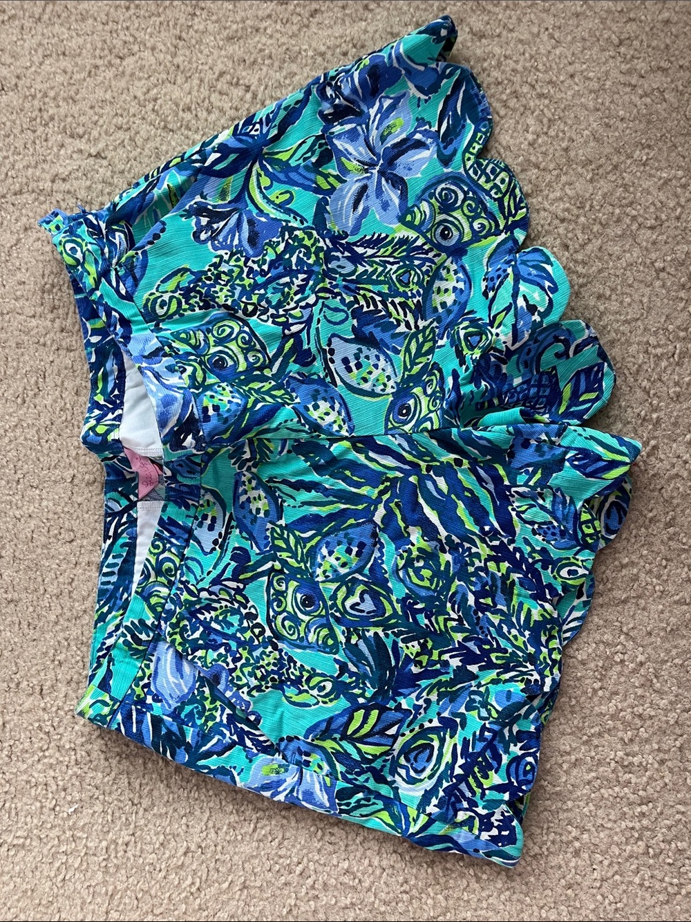 Lilly Pulitzer Blue Teal Green Floral Scallop Hem Shorts